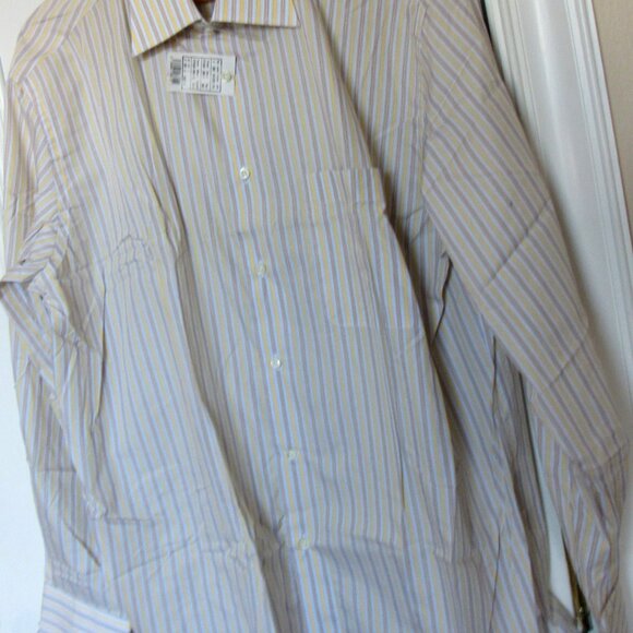 Ermenegildo Zegna Dress Shirt  Long Sleeve Cotton, White/Tan/Yellow, sz.46/18 - Picture 2 of 8